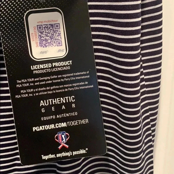 PGA Tour Golf Polo Striped Performance Shirt Navy Blue - Picture 8 of 10